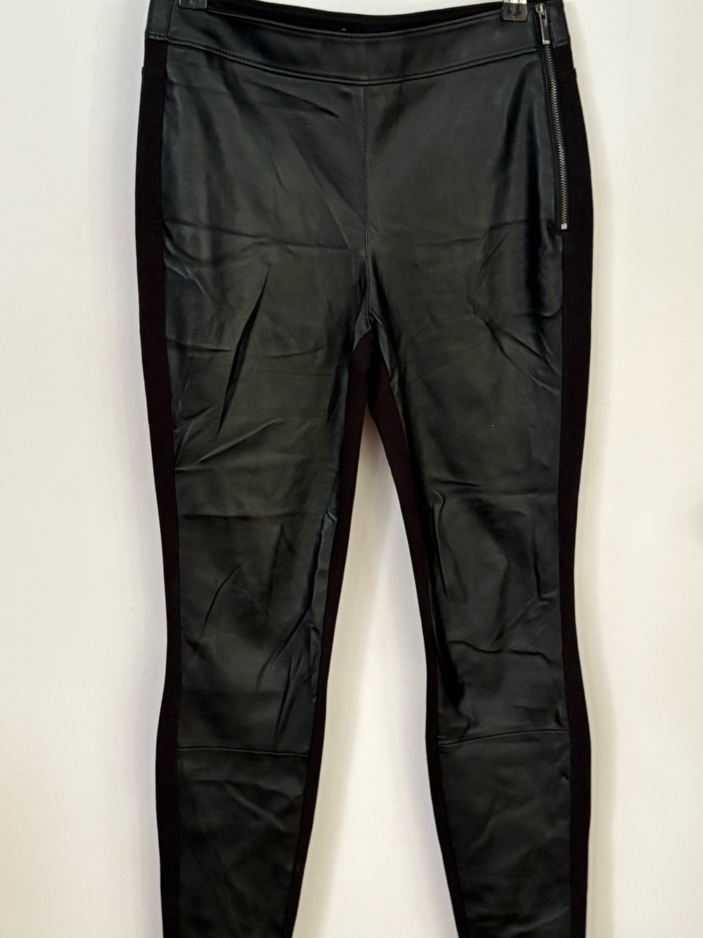 White House Black Market Women's Black Faux Leather Panel Leggings